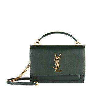 Luxury Box Medium Sunset Bottle Green Designer Shoulder Bag NWT Gold Chain